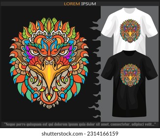 eagle head mandala arts isolated on black and white t shirt.