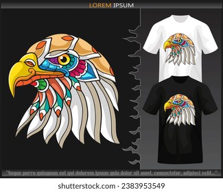 Eagle head mandala arts isolated on black and white t shirt.