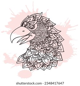 Ilustración de la página de coloreo de la cabeza de águila mandala zentangle . vector de ilustración de doodle zentangle