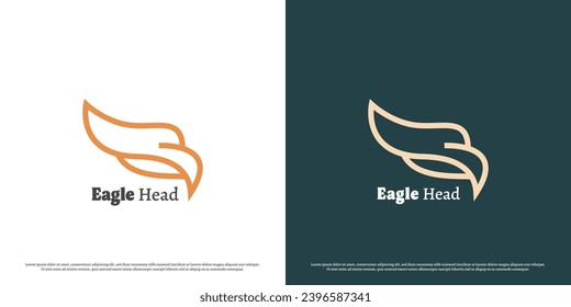 Eagle head mark logo design illustration. Mascot silhouette of flying eagle bird animal head predator carnivore nature. Simple minimalist elegant gradient flat icon concept.