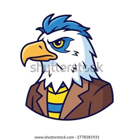 Eagle head mascot character dressed in business attire with avian character