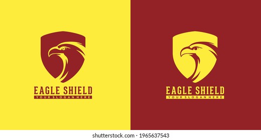 Eagle Head Mascot with Shield Emblem Vector logo illustration