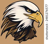 Eagle head mascot vector illustration isolated on white background. Eagle with white and brown color vector Logo design