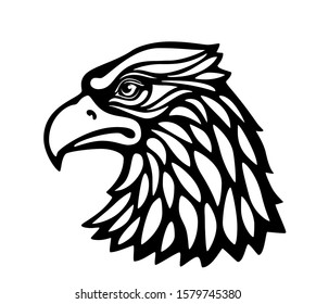 Eagle head msacot isolated on white background. Black and white vector illustration. RGB. Global color