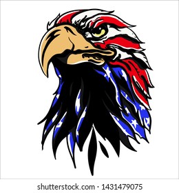Eagle Head with red white and blue starred design, Design Eagle for T-shirt or tattoo 4 of July theme