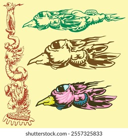 eagle head with robotic statue ornament isolated vector illustration for all ornamental background need