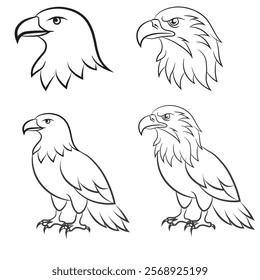 Eagle head set, black icon, mascot, eagle vector, birds vector illustration
