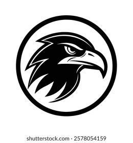 Eagle Head Silhouette in Circle Vector Art Illustration - Black Eagle Artwork