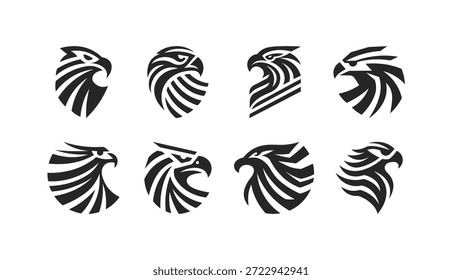 Eagle Head Silhouette Logo Pack, iconos vectoriales, diseño de mascotas y emblemas