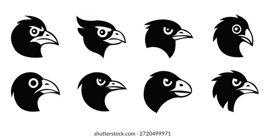 Conjunto de silueta de cabeza de águila Colección agresiva del logotipo de la mascota del pájaro