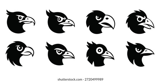 Adler Kopf Silhouette Set aggressiv Vogel Maskottchen Logo Sammlung