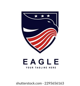 Logotipo simple de cabeza águila, mascota, emblema, placa de ilustración vectorial