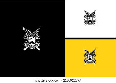 eagle and head skull logo vector black and white