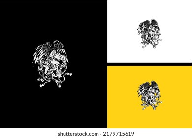 eagle and head skull vector black and white