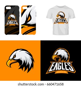 Eagle head sport club isolated vector logo concept. Modern professional team badge mascot design. Premium quality wild bird t-shirt tee print illustration. Smart phone case accessory emblem.