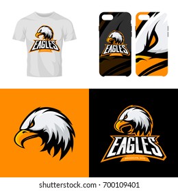 Eagle head sport club isolated vector logo concept. Modern professional team badge mascot design. Premium quality wild bird t-shirt tee print illustration. Smart phone case accessory emblem.