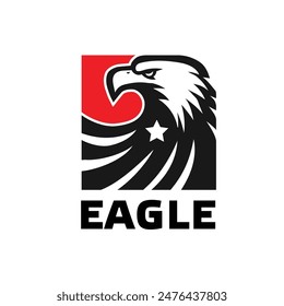 eagle head and star with square shape vector illustration