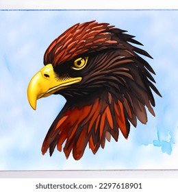 eagle head with style hand drawn watercolor digital painting illustration