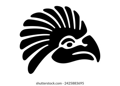 Eagle head symbol of ancient Mexico. Decorative Aztec clay stamp motif, showing the head of a golden eagle, as it was found in Tenochtitlan, historic center of Mexico City. Isolated illustration.