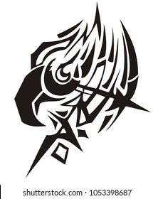 Eagle head symbol with an arrow. Tribal peaked eagle head symbol fire concept. Black on white
