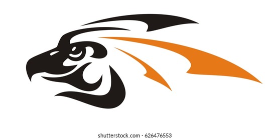 Eagle head symbol. Vector eagle icon formed by arrows in black-orange tones 
