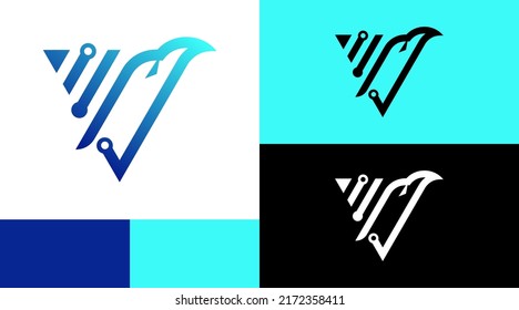 Eagle Head With Triangle Circuit Technology Logo Design Concept 