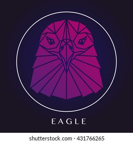 Eagle head triangular element logo, geometric pattern trendy line design. Pink eagle polygonal portrait. Abstract low poly design.