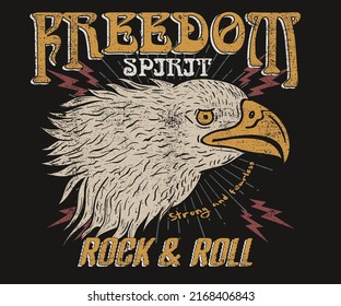 Eagle head vector artwork design for t-shirt and others. Rock and roll vintage  graphic print design for apparel, stickers, posters and background. Music tour logo design.