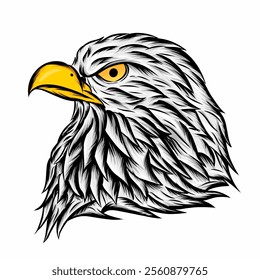 The eagle head vector with a distinctive side view provides a sharp and focused impression. The sharp details of the feathers and the yellow color of the beak make this vector look alive.