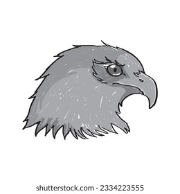 Eagle head vector illustration in black and white hand drawn sketch style. Suitable for children's educational products about animals and poultry