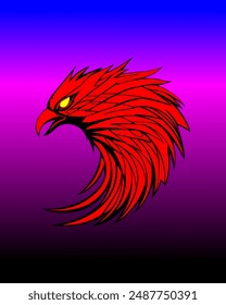 Eagle head vector illustration isolated on mix color background. Eagle with red and black color vector logo design
