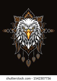 Eagle head vector illustration with mandala as the background ornament, suitable for apparel merchandise, t-shirt or outerwear.