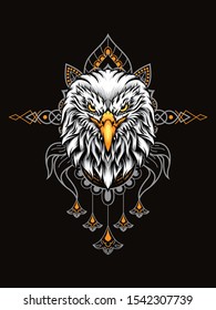 Eagle head vector illustration with mandala as the background ornament, suitable for apparel merchandise, t-shirt or outerwear.