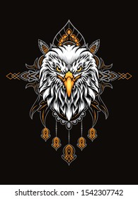 Eagle head vector illustration with mandala as the background ornament, suitable for apparel merchandise, t-shirt or outerwear.