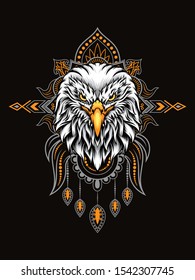 Eagle head vector illustration with mandala as the background ornament, suitable for apparel merchandise, t-shirt or outerwear.