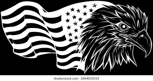 Eagle head in white line on black background