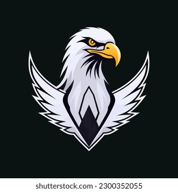 Cabeza de águila con alas. Ilustración vectorial de un águila aislada en el fondo negro