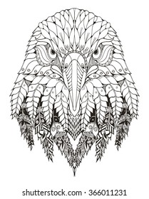 Eagle head zentangle stylized  vector  illustration  freehand pencil  hand drawn  pattern  Zen art  Ornate vector  Lace  Coloring 