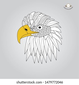 Eagle head zentangle stylized.freehand pencil. hand drawn. Zen art. Ornate vector.  Coloring.vector illustration.