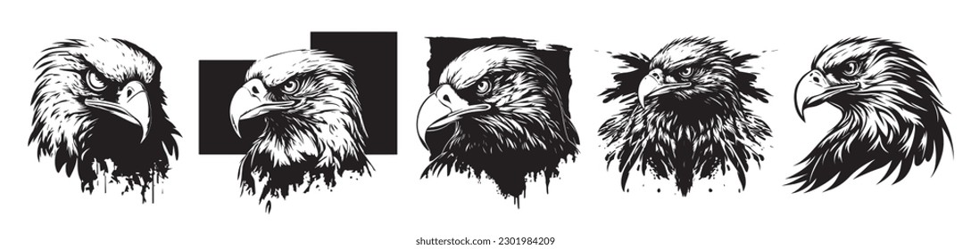 Eagle heads black and white vector. Silhouette svg shapes of eagle illustration.