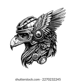 eagle with helmet illustration depicts a majestic bird of prey wearing a helmet, symbolizing strength, courage, and protection