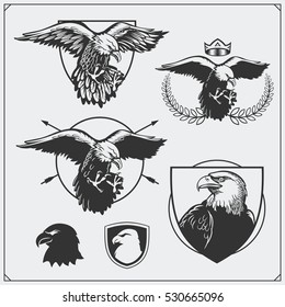 Eagle Heraldry Coat Of Arms. Labels, Emblems And Design Elements For Sport Club.