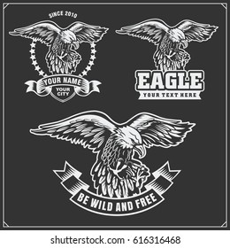 Eagle heraldry coat of arms. Labels, emblems and design elements for sport club.