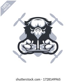 Controlador de drones con agle. Logo de mascota para el equipo de carreras de drones, club de drones o tienda. Elemento de diseño para el logotipo, etiqueta, ropa u otra mercancía de la empresa. Ilustración vectorial escalable y editable.