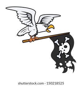 Eagle Holding Pirate Flag - Vector Cartoon Illustration