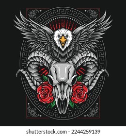 eagle holding ram skull illustration