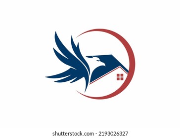Eagle and house roof clean logo vector real estate  company editable