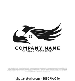 Eagle House Silhouette logo design inspiration, best for construction building real estate logo template