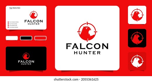 Eagle hunter logo design, animal shooter with eagle silhouette and target symbol