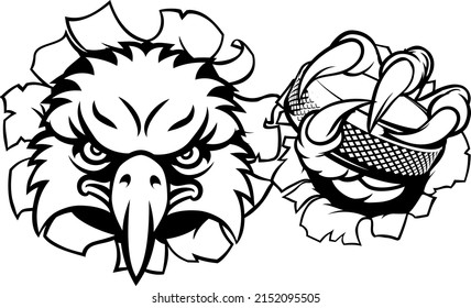 An eagle ice hockey player animal sports mascot holding a puck